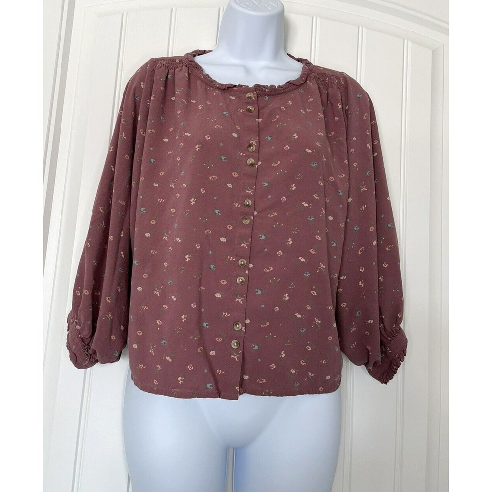 Lucky Brand Womens Small Long Sleeve Blouse Button up Front Multicolor Top